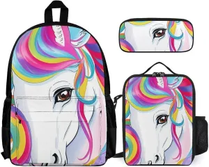 Supdreamc Adults Daypack Sets - Colorful Rainbow Horse Art Bookbag College Bookbag Travel Hiking Bag & Day Pack   Lunch Bag   Pencil Case, Backpack Daypack