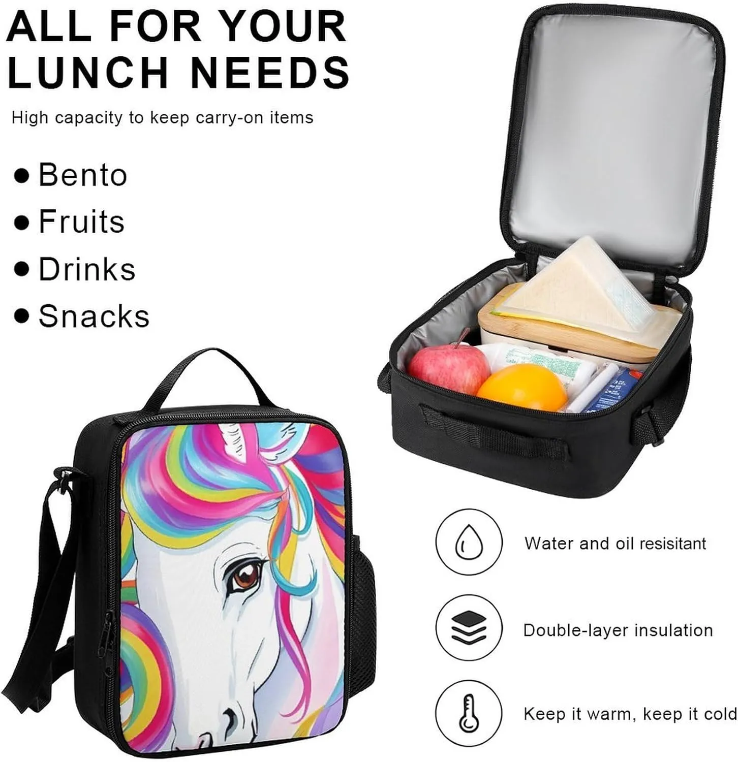 Supdreamc Adults Daypack Sets - Colorful Rainbow Horse Art Bookbag College Bookbag Travel Hiking Bag & Day Pack   Lunch Bag   Pencil Case, Backpack Daypack