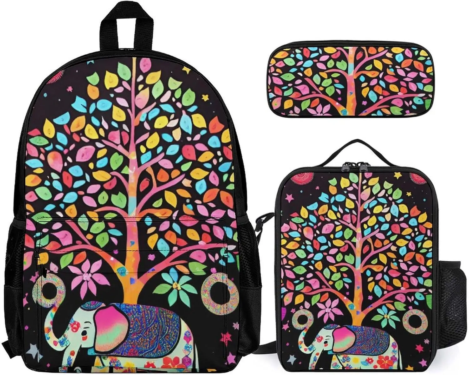 Supdreamc Adults Daypack Sets - Elephant Tree Lucky Art Bookbag 3 Piece College Daypack Traveling & Camping Backpack, 3 Piece Climbing Shoulder Bag