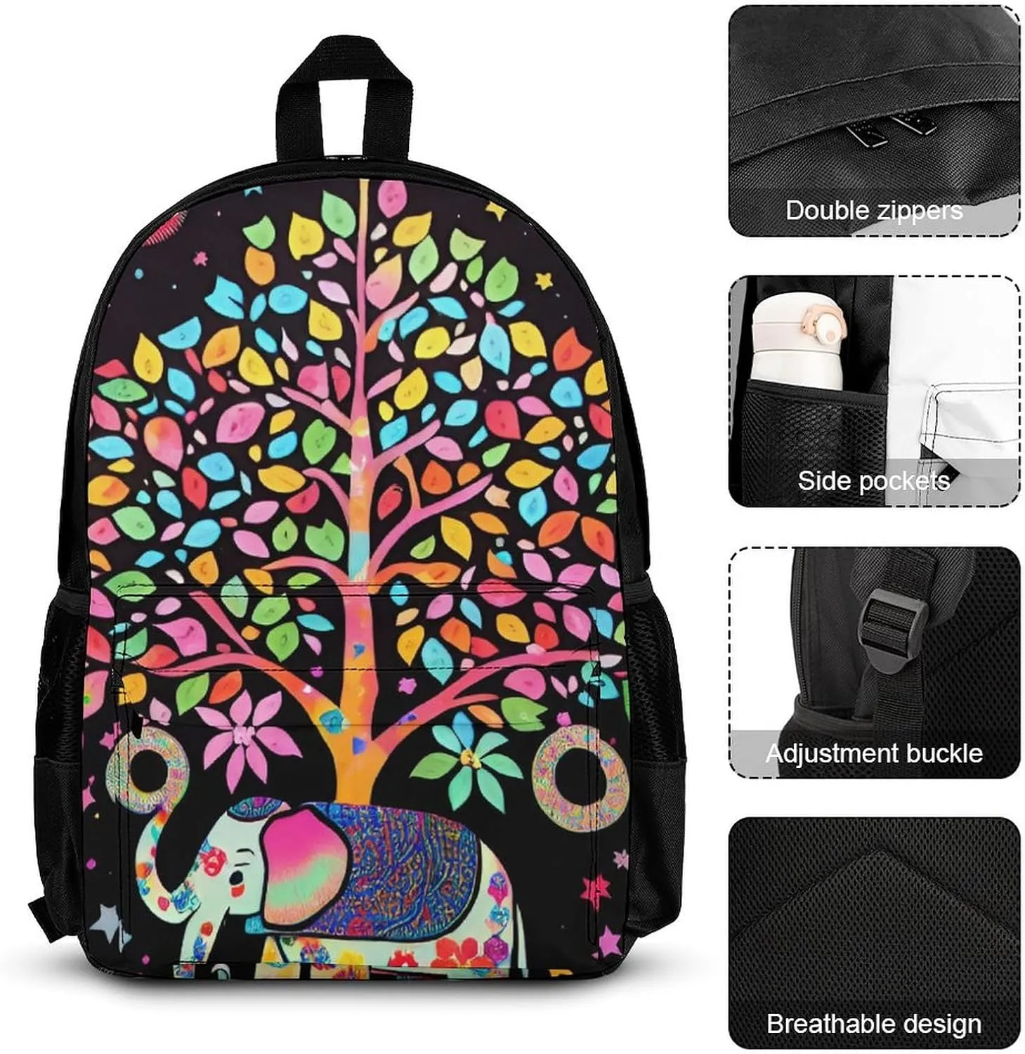 Supdreamc Adults Daypack Sets - Elephant Tree Lucky Art Bookbag 3 Piece College Daypack Traveling & Camping Backpack, 3 Piece Climbing Shoulder Bag