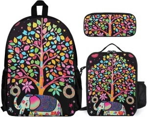 Supdreamc Adults Daypack Sets - Elephant Tree Lucky Art Bookbag 3 Piece College Daypack Traveling & Camping Backpack, 3 Piece Climbing Shoulder Bag