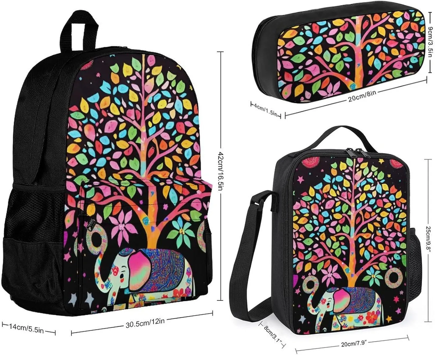 Supdreamc Adults Daypack Sets - Elephant Tree Lucky Art Bookbag 3 Piece College Daypack Traveling & Camping Backpack, 3 Piece Climbing Shoulder Bag