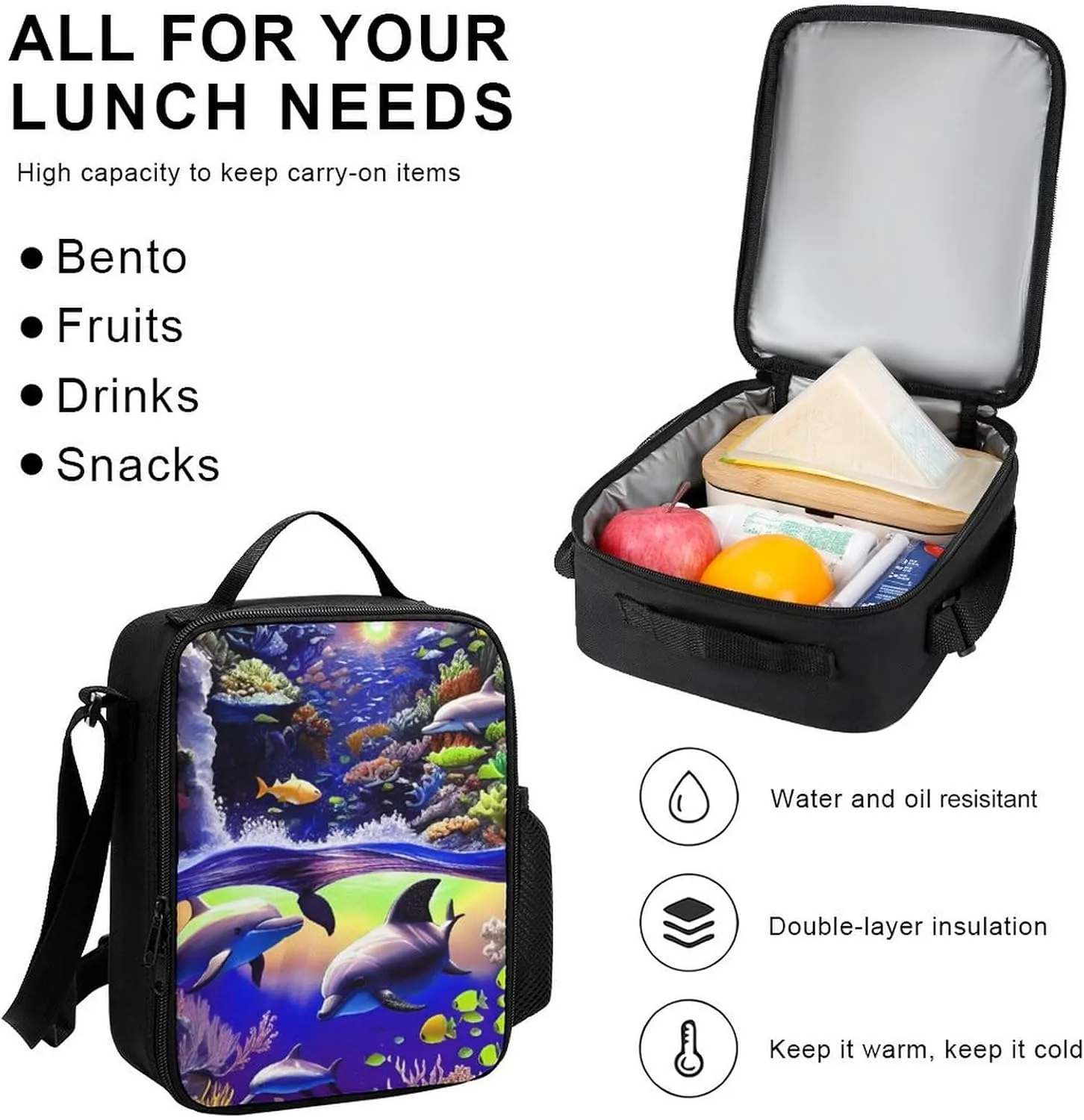 Supdreamc Adults Rucksacks Sets - Magical Underwater World Of Dolphins And Fish Art Bookbag Daypack Backpack   Lunch Bag   Pencil Case Travel Daypack, Gym Outdoor Hiking Bag Computer Bag