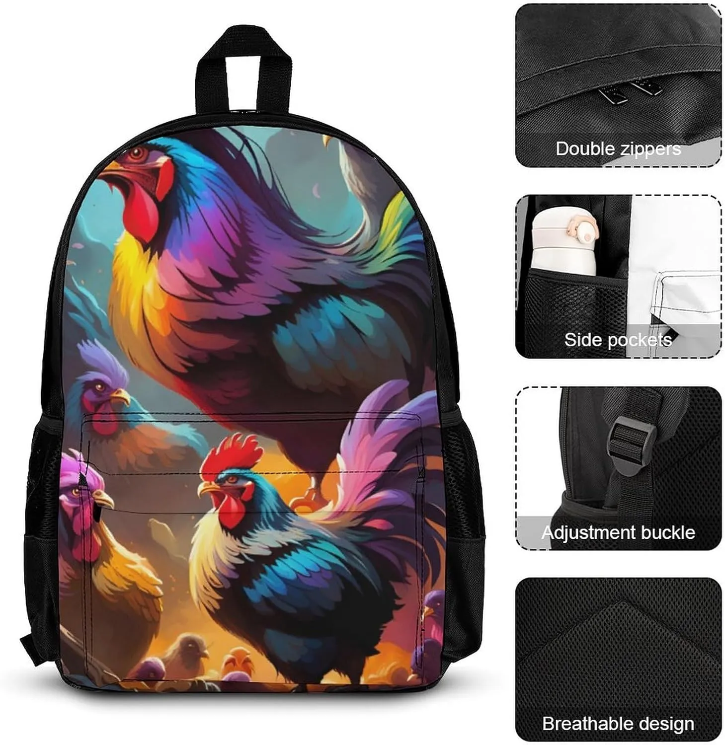Supdreamc Camping Outdoor Backpack 3 Piece Daypack Sets Shoulder Bag Big Capacity Daypack A Brood Of Chickens Art Daypack Backpack for Adults