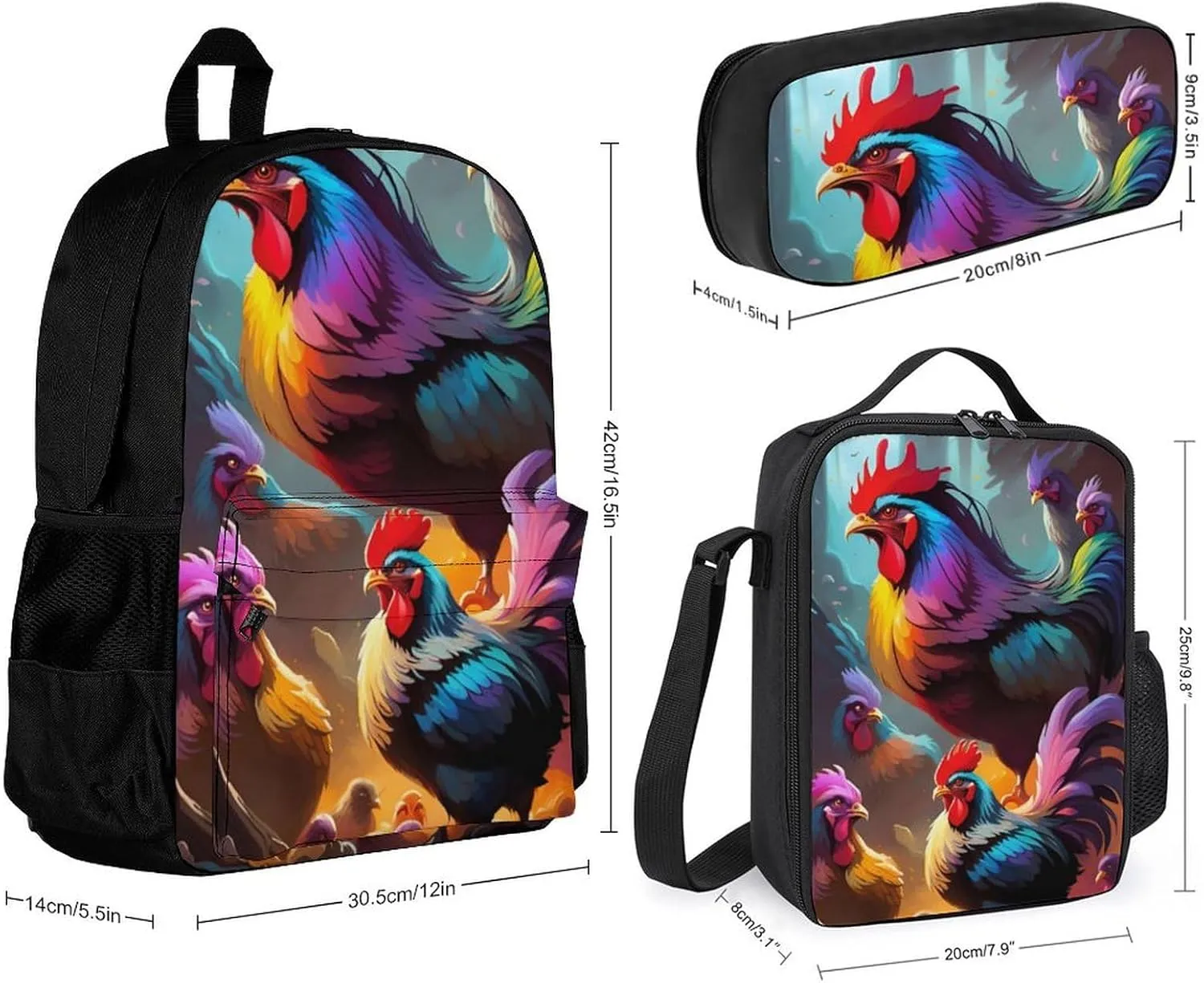 Supdreamc Camping Outdoor Backpack 3 Piece Daypack Sets Shoulder Bag Big Capacity Daypack A Brood Of Chickens Art Daypack Backpack for Adults