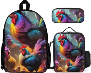 Supdreamc Camping Outdoor Backpack 3 Piece Daypack Sets Shoulder Bag Big Capacity Daypack A Brood Of Chickens Art Daypack Backpack for Adults
