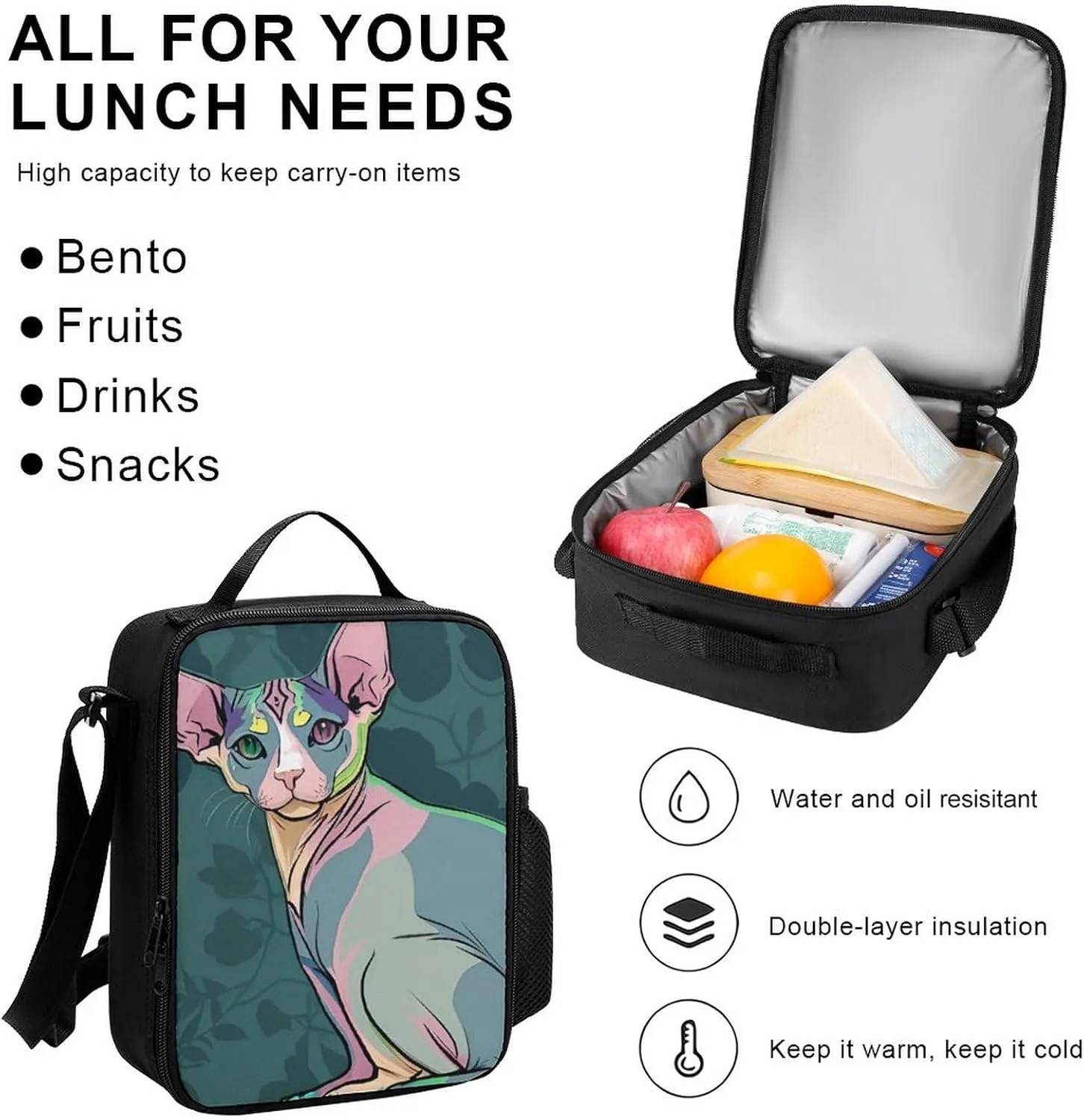 Supdreamc Travel Hiking Bag & Day Pack 3 Piece Daypack Climbing Shoulder Bag Large Capacity Backpack Hairless Sphynx Cats Teal Green Art College Bookbag for Adults