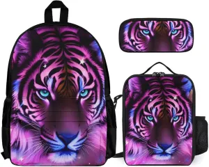 Supdreamc Travel Hiking Bag & Day Pack 3 Piece Daypack Climbing Shoulder Bag Large Capacity Backpack Mystic Fantasy Galaxy Sky Fantasy Tiger Wild Animals Boho Style College Bookbag for Adults