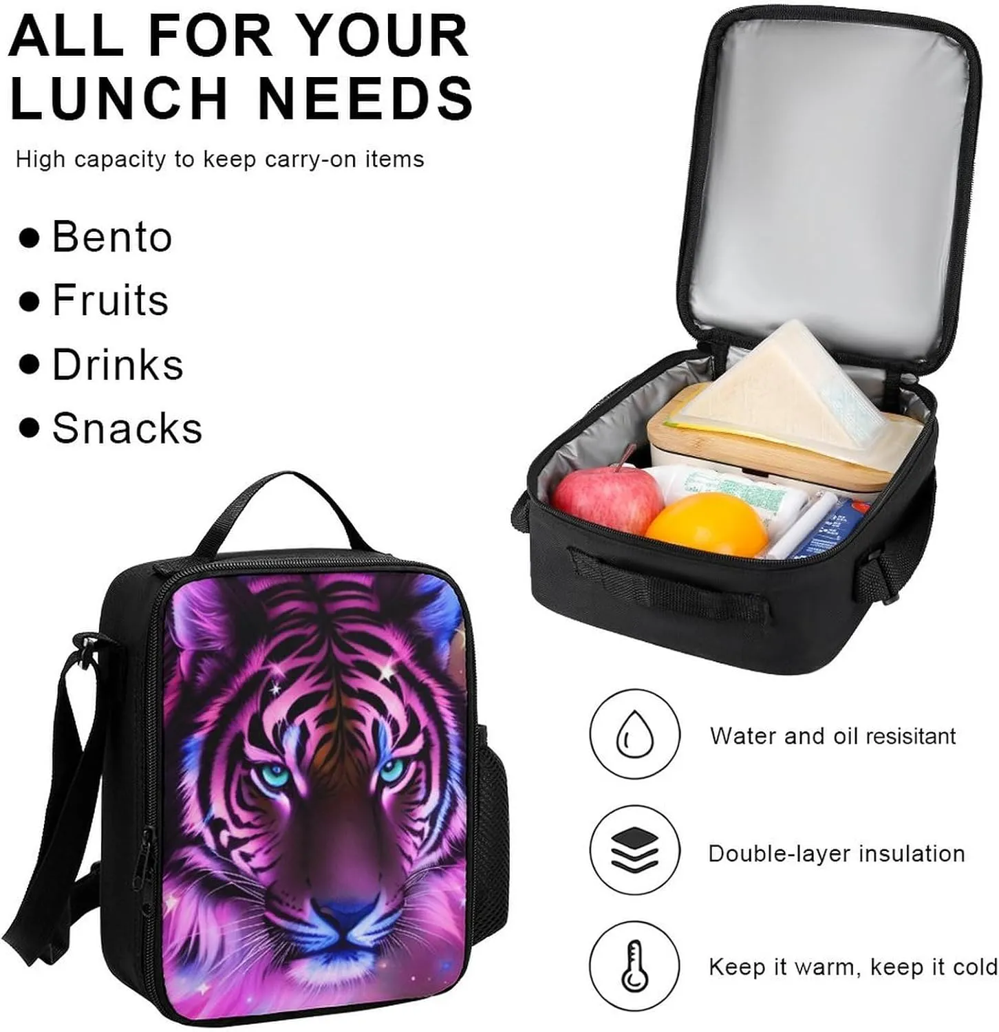 Supdreamc Travel Hiking Bag & Day Pack 3 Piece Daypack Climbing Shoulder Bag Large Capacity Backpack Mystic Fantasy Galaxy Sky Fantasy Tiger Wild Animals Boho Style College Bookbag for Adults