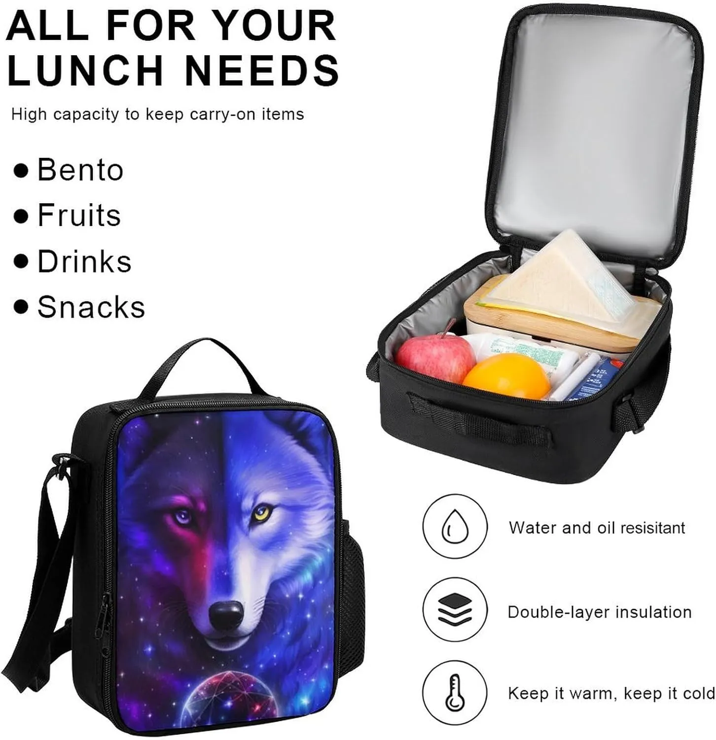 Supdreamc Travel Hiking Bag & Day Pack 3 Piece Daypack Sets Shoulder Bag Large Capacity Backpack Galaxy Wolf Magical Space Art College Bookbag for Adults
