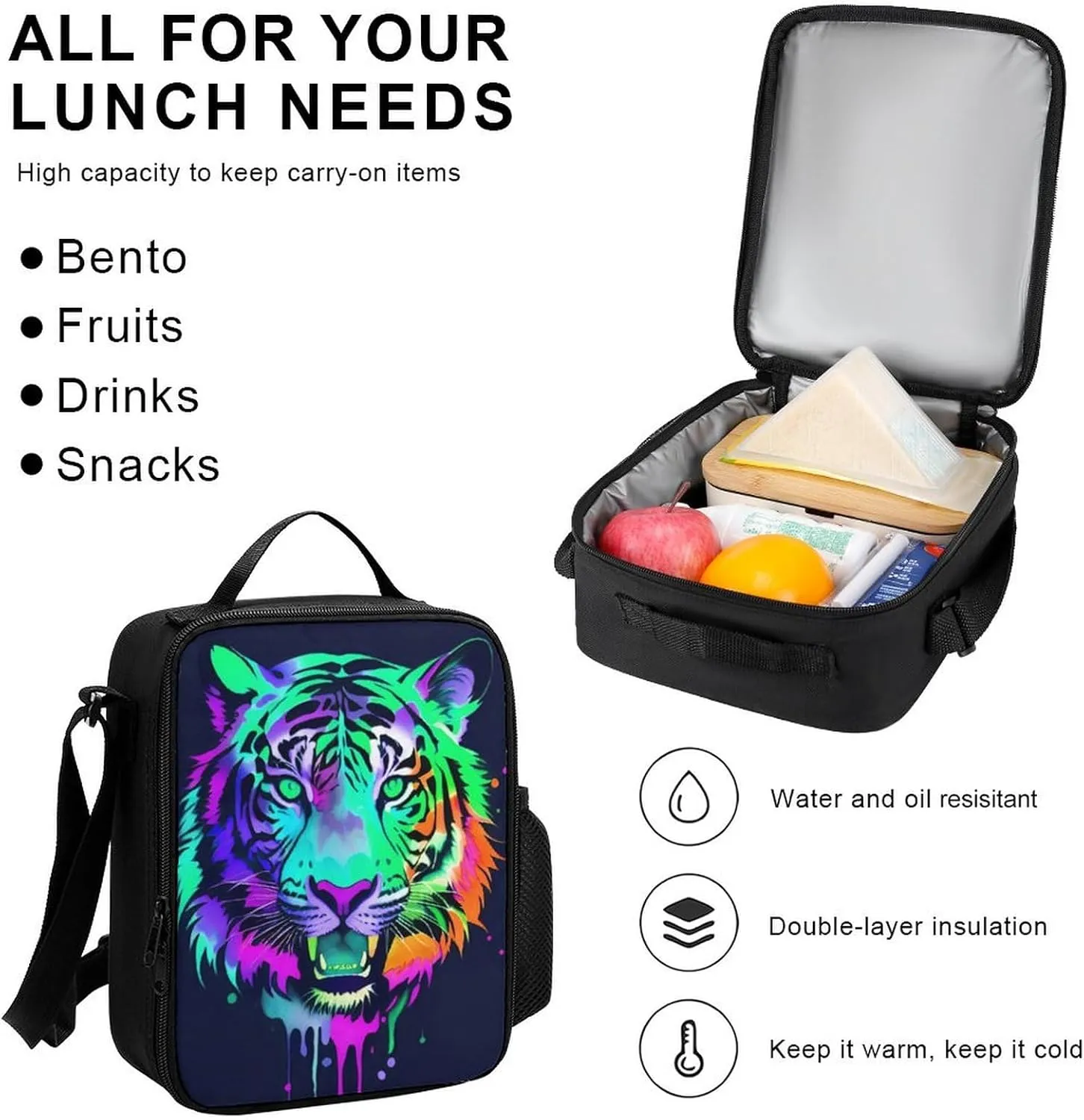 Supdreamc Travel Hiking Bag & Day Pack Gym Outdoor Hiking Bag Big Capacity Backpack Colorful Abstract King Of The Tiger Watercolor Art 3 Piece College Daypack for Adults