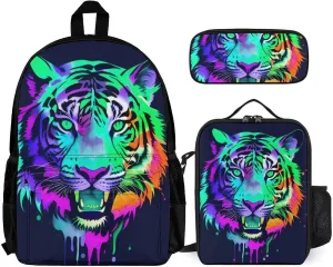 Supdreamc Travel Hiking Bag & Day Pack Gym Outdoor Hiking Bag Big Capacity Backpack Colorful Abstract King Of The Tiger Watercolor Art 3 Piece College Daypack for Adults
