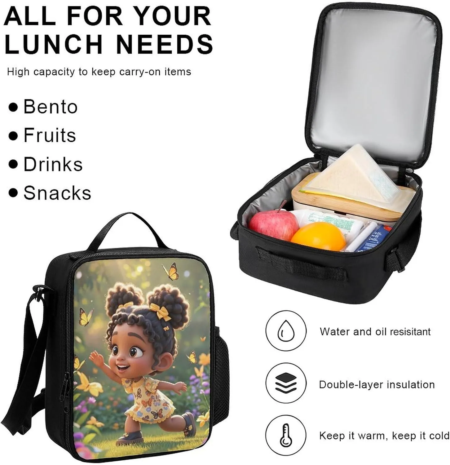 Supdreamc Travel Hiking Bag & Day Pack Gym Outdoor Hiking Bag Big Capacity Backpack Colorful Afro American Black Woman With Butterflies Art 3 Piece College Daypack for Adults