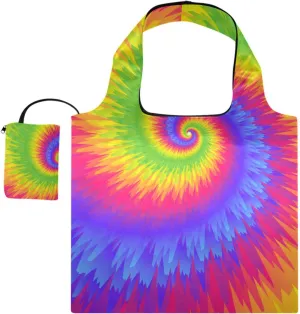 susiyo Bright Rainbow Tie Dye Foldable Reusable Grocery Shopping Tote Bag Heavy Duty Eco-friendly Travel Recycle Shoulder Bag Folding to fits in Pocket for Women Men