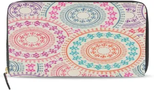 susiyo Colorful Archaic Geometric Womens Wallet， Wallet for Women Long Wallet PU Leather Zip Around Phone Clutch Handbag Card Holder Purse Girls Men