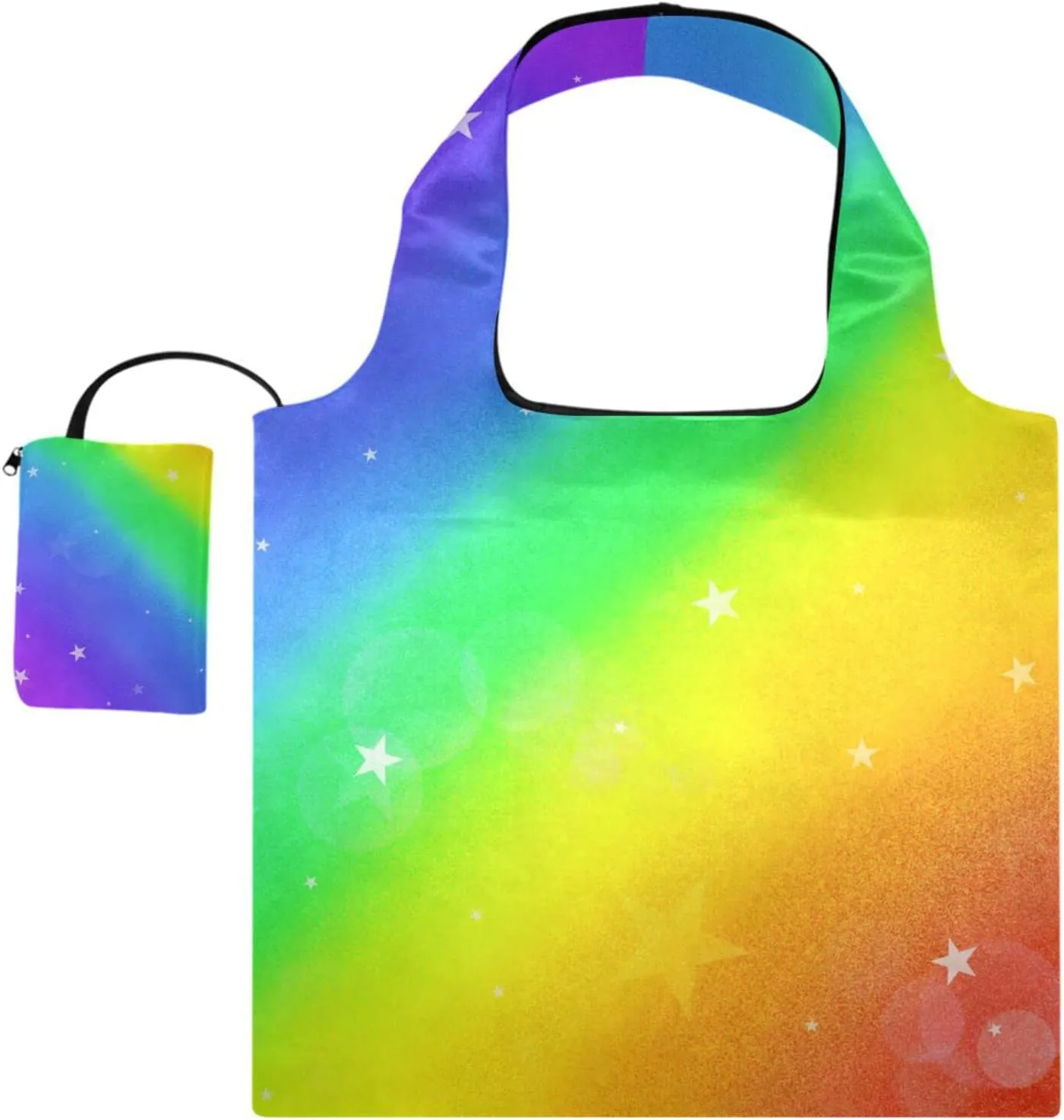 susiyo Cute Pastel Rainbow Backdrop Foldable Reusable Grocery Shopping Tote Bag Heavy Duty Eco-friendly Travel Recycle Shoulder Bag Folding to fits in Pocket for Women Men