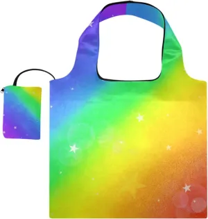 susiyo Cute Pastel Rainbow Backdrop Foldable Reusable Grocery Shopping Tote Bag Heavy Duty Eco-friendly Travel Recycle Shoulder Bag Folding to fits in Pocket for Women Men