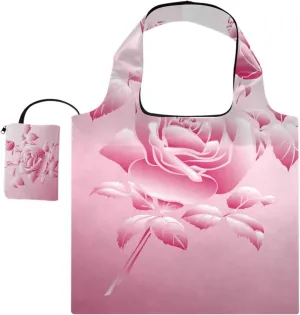 susiyo Pink Rose Foldable Reusable Grocery Shopping Tote Bag Heavy Duty Eco-friendly Travel Recycle Shoulder Bag Folding to fits in Pocket for Women Men