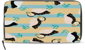 susiyo White Colored Puffin Bird Womens Wallet， Wallet for Women Long Wallet PU Leather Zip Around Phone Clutch Handbag Card Holder Purse Girls Men
