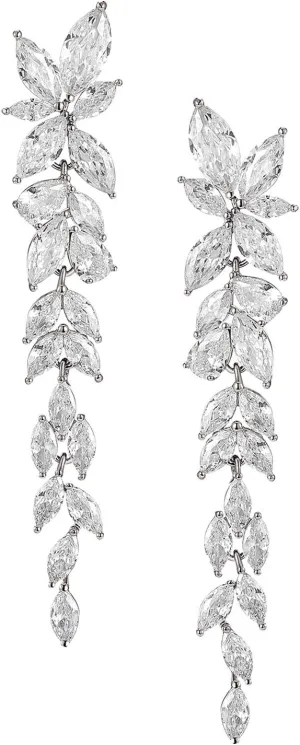 SWEETV Marquise Cubic Zirconia Wedding Earrings for Women Brides, Crystal Chandelier Bridal Drop Earrings for Prom Pageant