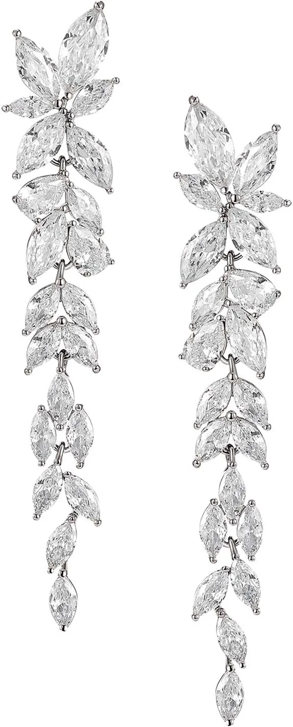 SWEETV Marquise Cubic Zirconia Wedding Earrings for Women Brides, Crystal Chandelier Bridal Drop Earrings for Prom Pageant