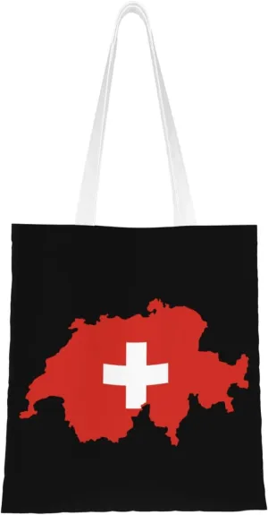 Switzerland Terrain Map Tote Bag for Women Canvas Shopping Bags Reusable Beach Bag Grocery Bags Tote Shoulder Bag Gift Bags