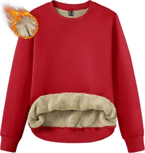 TACVASEN Womens Sherpa Lined Sweatshirts Casual Crewneck Cute Fleece Pullover Long Sleeve Thermal Shirts