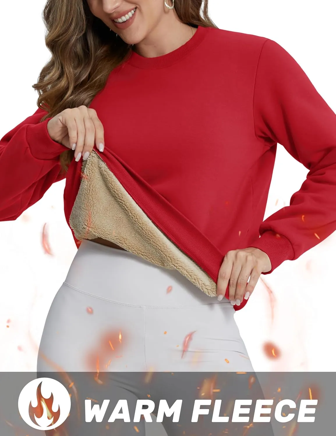TACVASEN Womens Sherpa Lined Sweatshirts Casual Crewneck Cute Fleece Pullover Long Sleeve Thermal Shirts