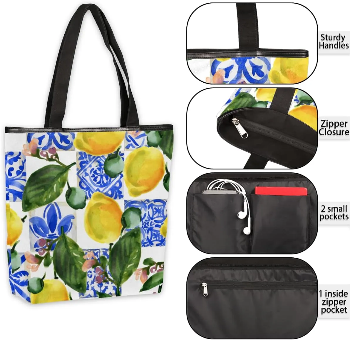 Tavisto Canvas Tote Bag,Cartoon Daisys Grocery Shopping Bags 11"x13.6"x4" Durable