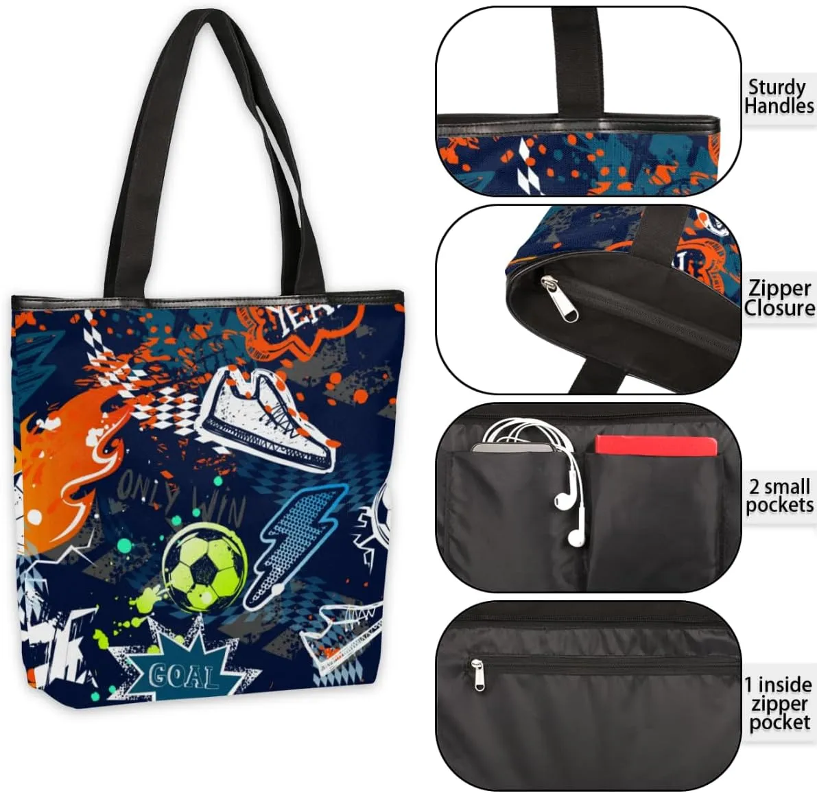 Tavisto Canvas Tote Bag,Soccer Shoes Grocery Shopping Bags 11"x13.6"x4" Durable