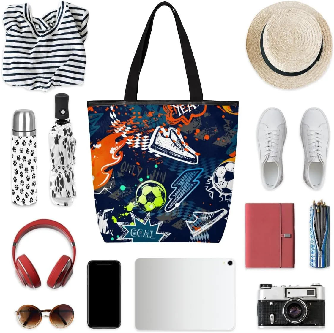Tavisto Canvas Tote Bag,Soccer Shoes Grocery Shopping Bags 11"x13.6"x4" Durable