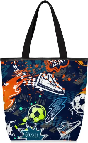 Tavisto Canvas Tote Bag,Soccer Shoes Grocery Shopping Bags 11"x13.6"x4" Durable