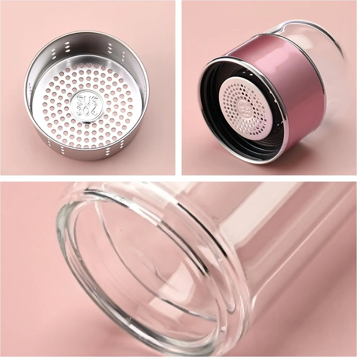 Tea Infuser Bottle Tea and water separation， Double-layer glass leak-proof water bottle with stainless steel filter，Travel office home with gift (Black, 280ml)
