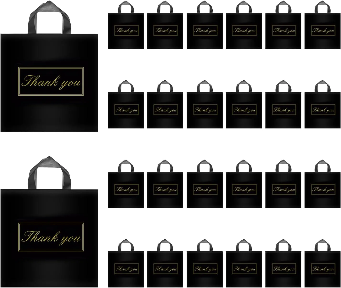 Thank You Bags for Small Business, Shopping Bags with Handle,Black Plastic Bags, White