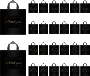 Thank You Bags for Small Business, Shopping Bags with Handle,Black Plastic Bags, White