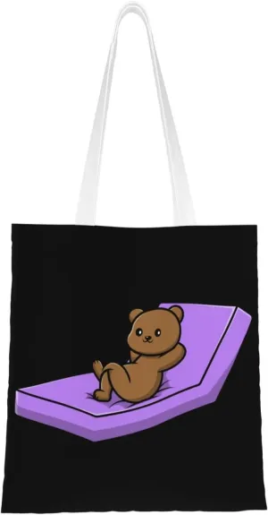 The Bear Lying on the Bed Tote Bag for Women Canvas Shopping Bags Reusable Large Capacity Casual Shoulder Handbags Grocery Bags DIY Gift Bags