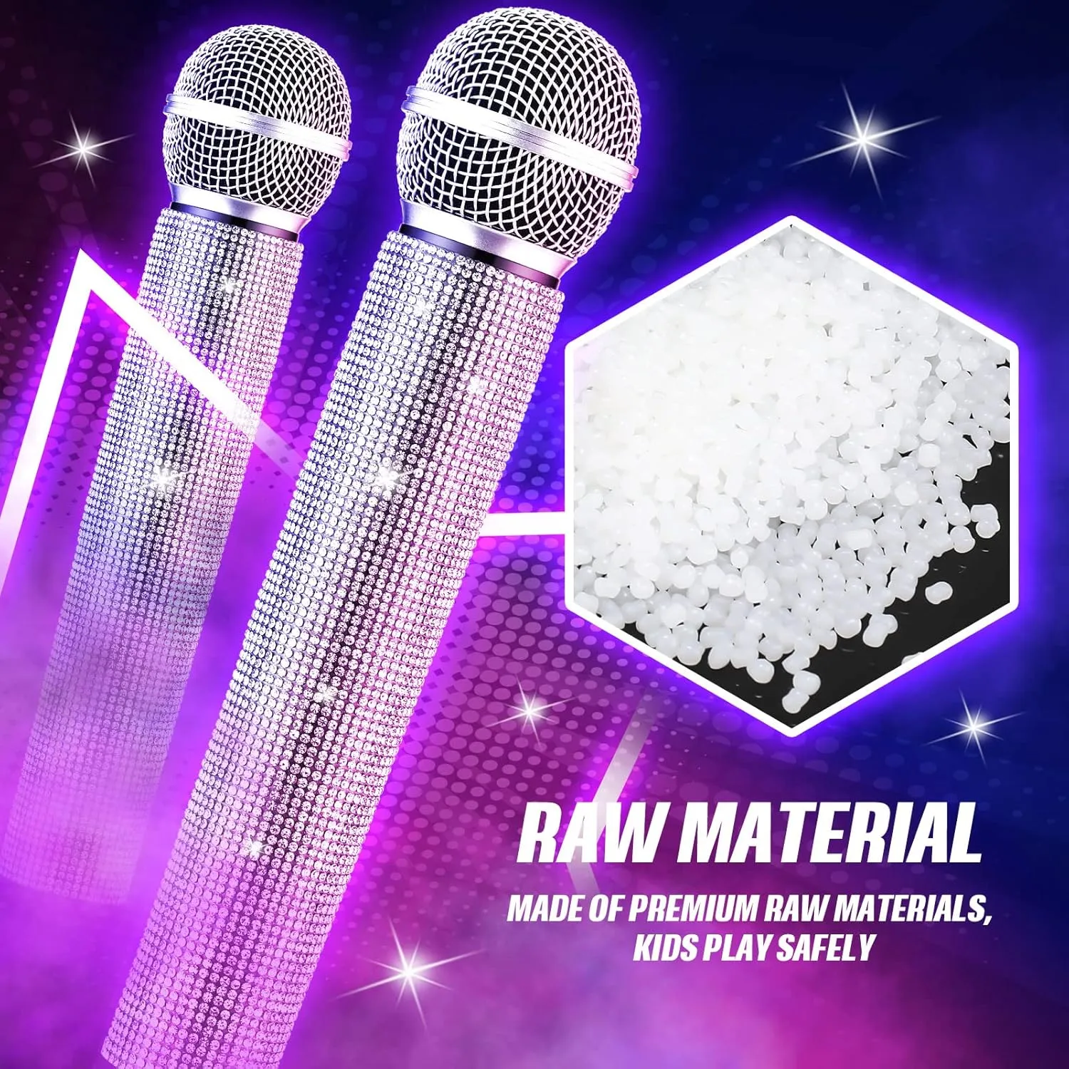 Threan 2 Pcs Fake Microphone Prop Sparkly Glitter Rhinestone Bedazzled Pretend Plastic Play Microphone Toy Mic for Cosplay Party Costume(Silver)