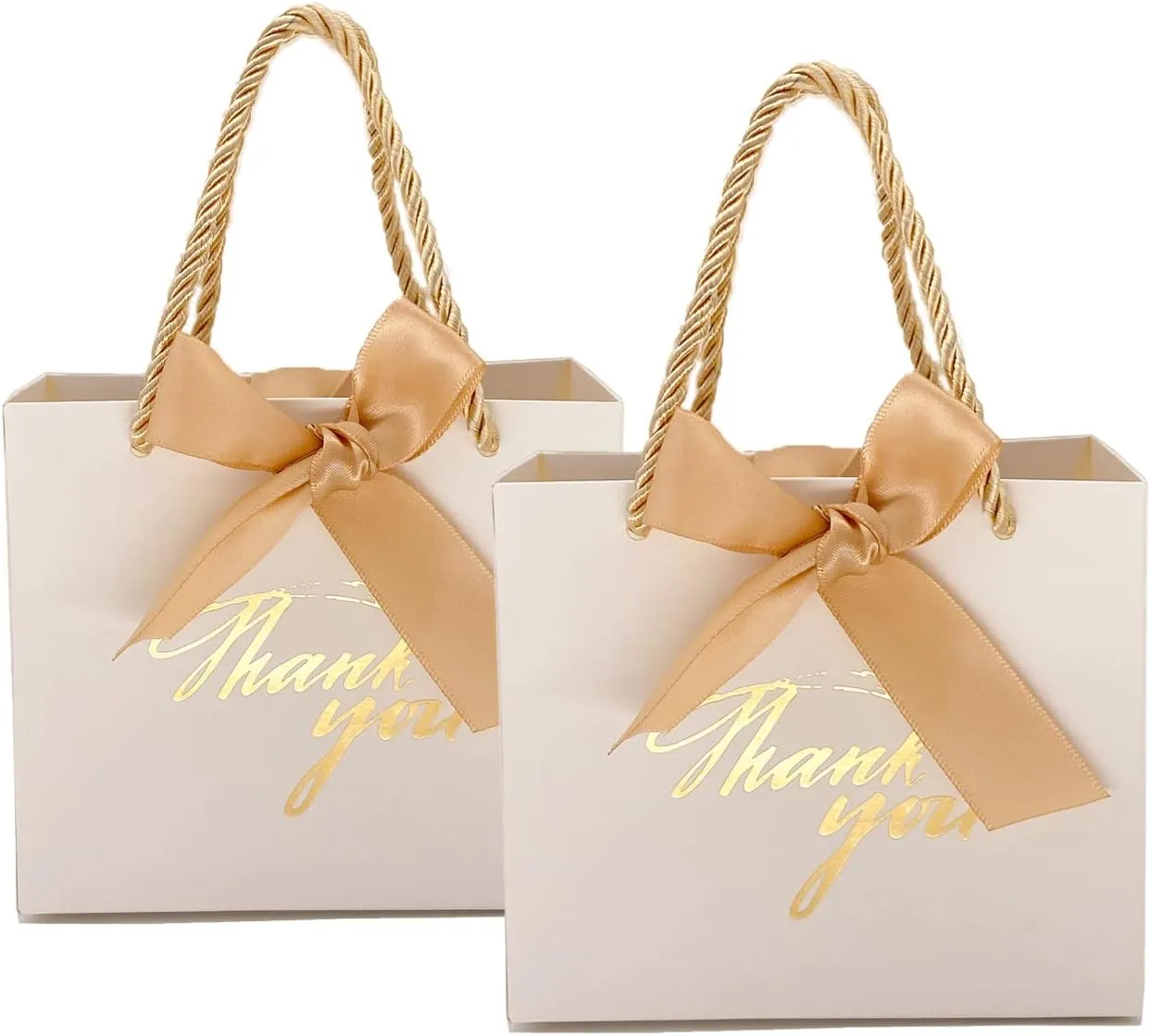 TKSBAG 20 Pack Small White Thank You Gift Bags With Handles-5.5''x 2.5''x4.7'' Mini Gift Bags Bulk for Baby Shower, Birthday, Wedding, Mother's Day