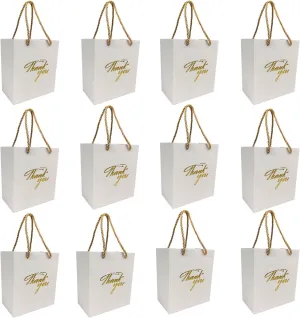 TKSBAG 50 PCS Small Thank You Bags,5.9 * 5.1 * 3.1 Inch Mini White Gold Gift Bags with Handles for Baby Shower, Bridal Shower, Wedding, Party Favors