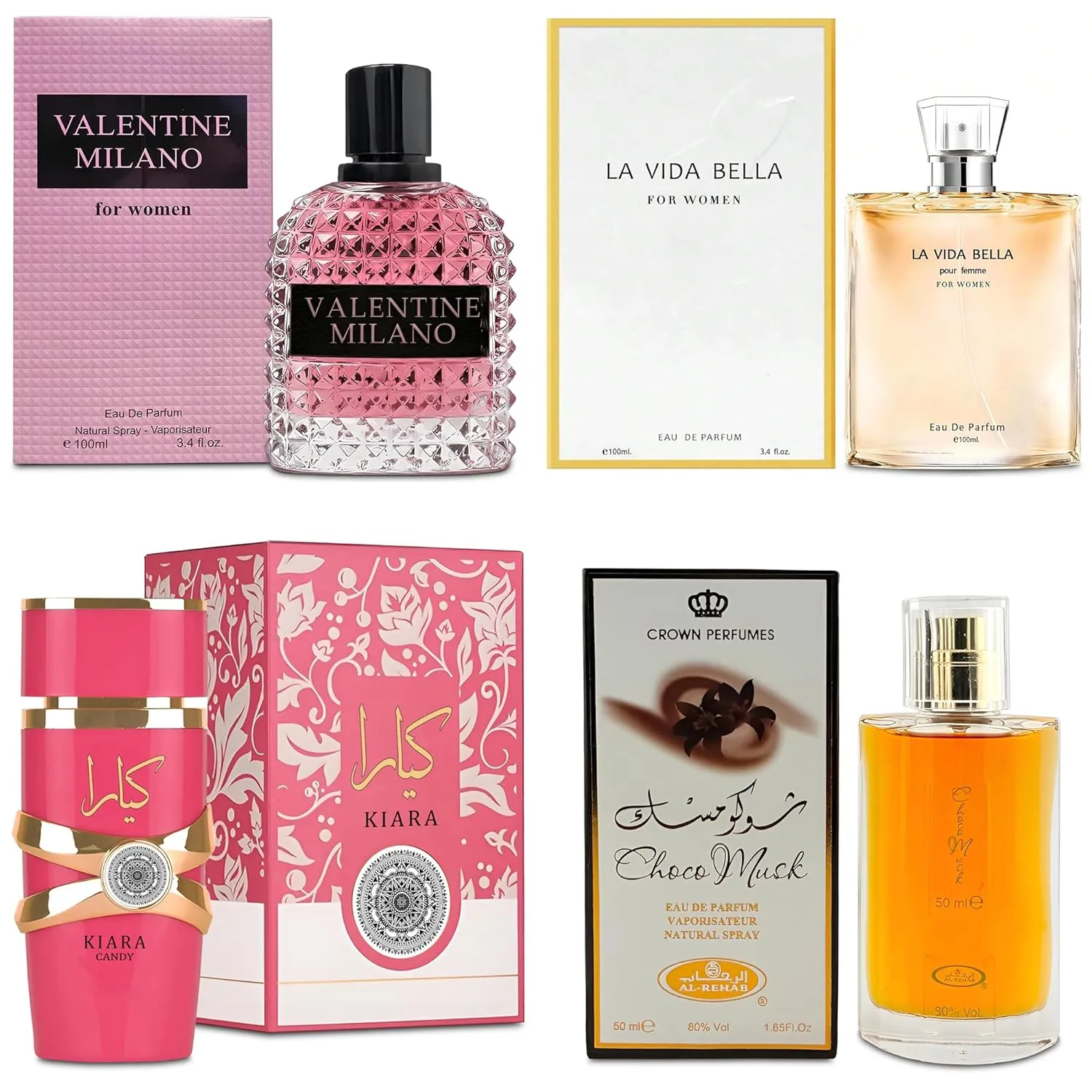 Top Sales 4 Piece Women Perfume Set Choco Musk/Valentine Milano/La Vida Bella/KA Candy Eau de Parfum, Women's Fragrance Sets with Luxury Gift Box for Daily Use