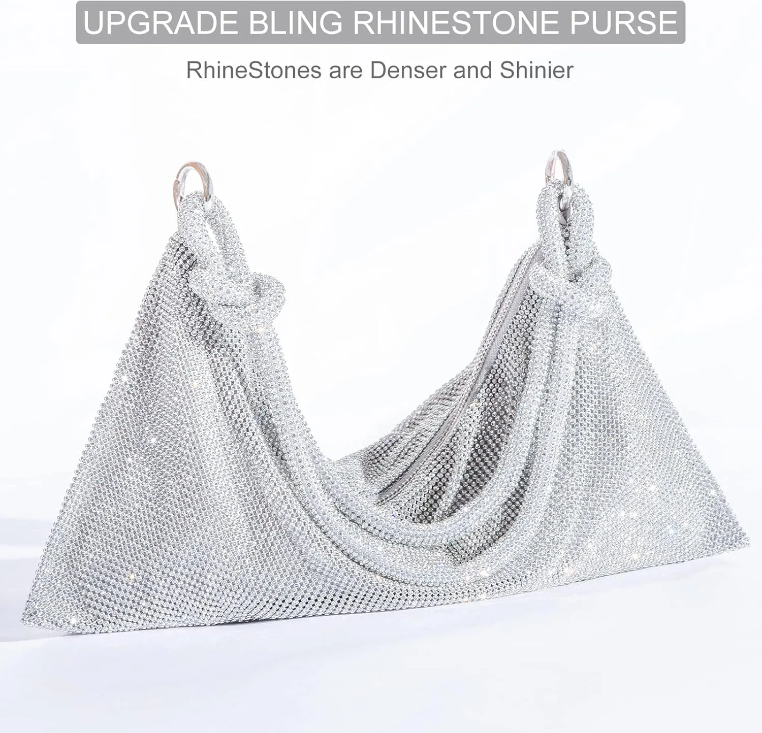 TOPALL Rhinestone Purse Sparkly Bag Silver Diamond Purses for Women Upgrade Evening Prom Rhinestone Handbag Hobo Bag