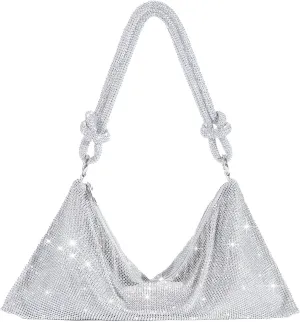 TOPALL Rhinestone Purse Sparkly Bag Silver Diamond Purses for Women Upgrade Evening Prom Rhinestone Handbag Hobo Bag