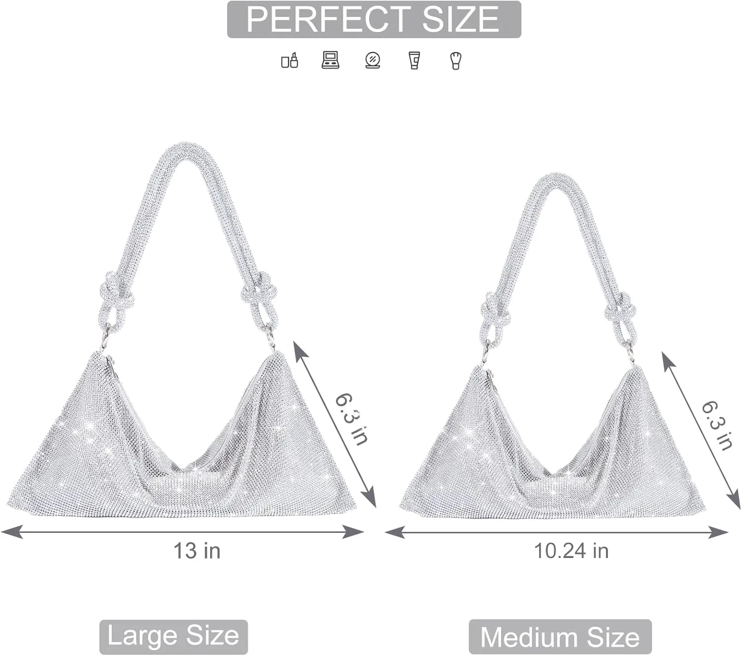 TOPALL Rhinestone Purse Sparkly Bag Silver Diamond Purses for Women Upgrade Evening Prom Rhinestone Handbag Hobo Bag