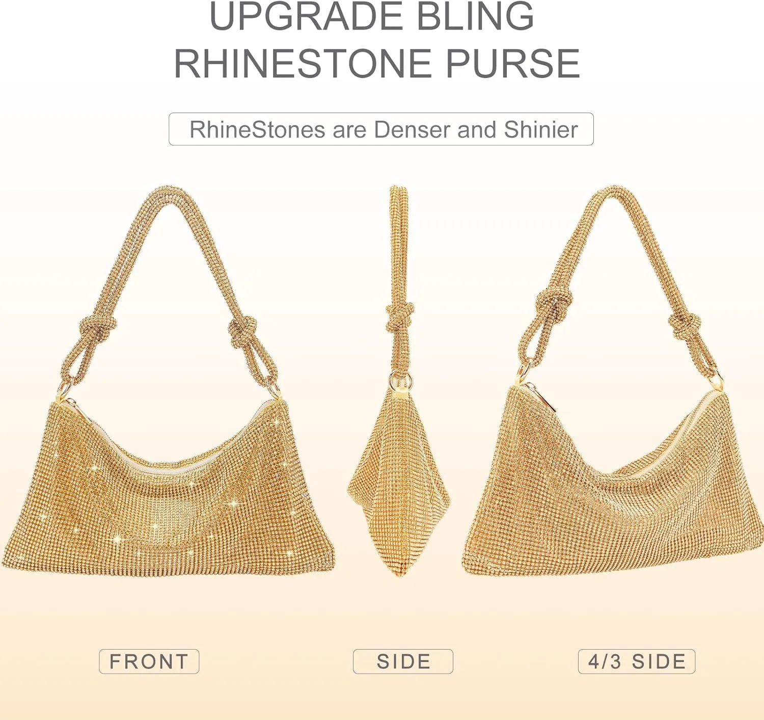TOPALL Rhinestone Purse Sparkly Bag Silver Diamond Purses for Women Upgrade Evening Prom Rhinestone Handbag Hobo Bag