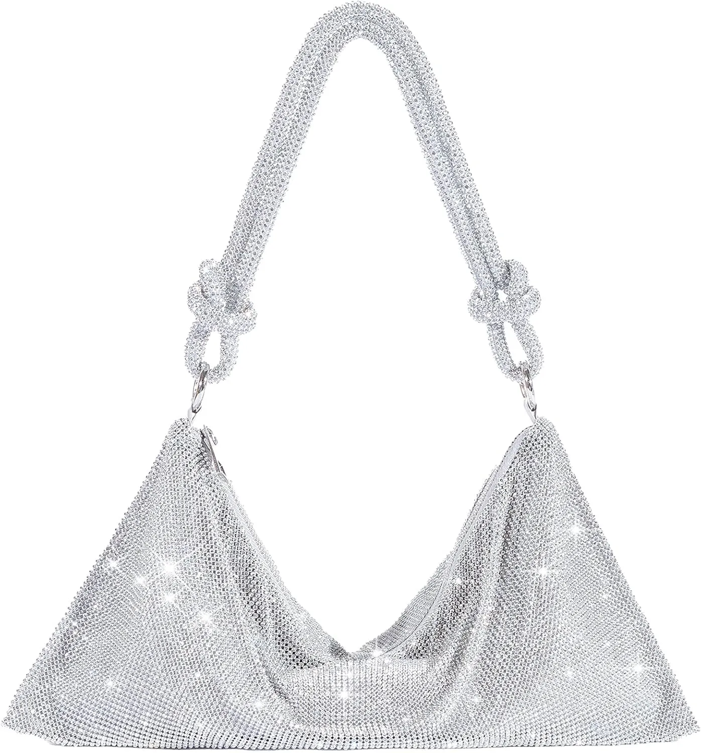 TOPALL Rhinestone Purse Sparkly Bag Silver Diamond Purses for Women Upgrade Evening Prom Rhinestone Handbag Hobo Bag