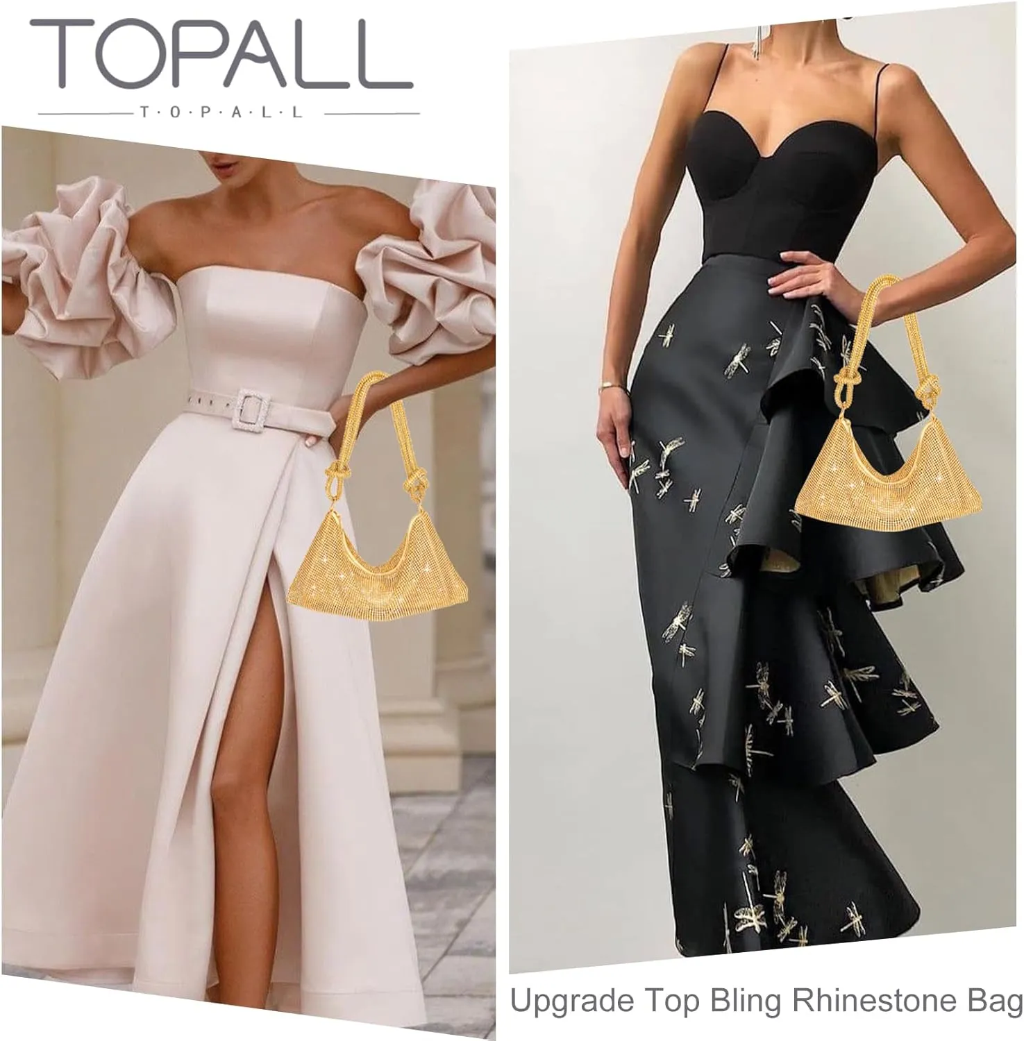 TOPALL Rhinestone Purse Sparkly Bag Silver Diamond Purses for Women Upgrade Evening Prom Rhinestone Handbag Hobo Bag