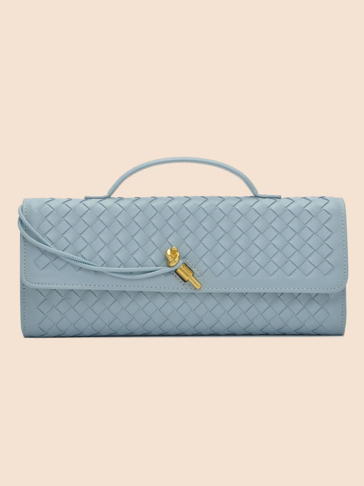 Tori Black Faux Leather Woven Clutch