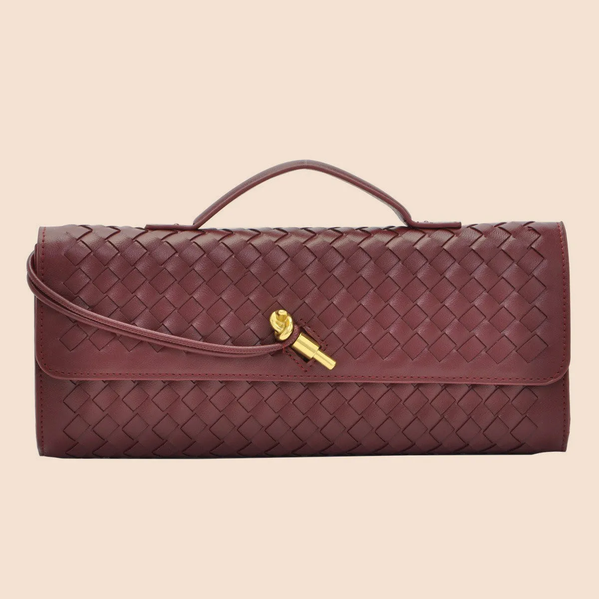 Tori Black Faux Leather Woven Clutch