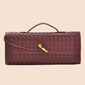 Tori Black Faux Leather Woven Clutch