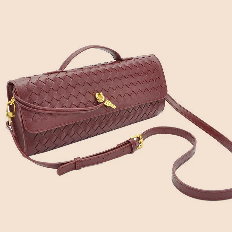 Tori Black Faux Leather Woven Clutch